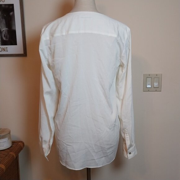 CALVIN KLINE SIZE S  CROSSOVER FRONT BUBBLE HEM CONVERTIBLE SLEEVE BLOUSE - Picture 5 of 10